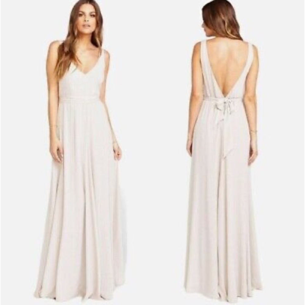 NWT Show Me Your Mumu Jenn Maxi Bridesmaid Dress Show Me The Ring Crisp Beige 1X